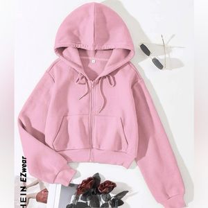 Pink Cropped Zip Up Hoodie